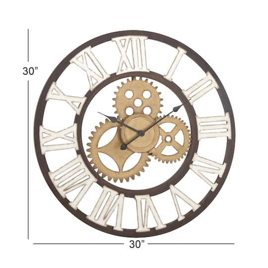 Brown Industrial Metal Round Wall Clock
